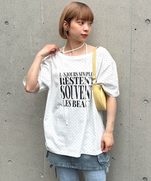 tiptop(ティップトップ)の「チョーカー付きワンショルBIGTシャツ(Tシャツ/カットソー・レディース・ブラック/オフホワイト/チャコールグレー/ホワイト系その他・FREE)」の19枚目の写真