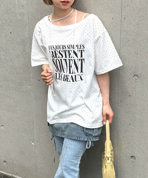 tiptop(ティップトップ)の「チョーカー付きワンショルBIGTシャツ(Tシャツ/カットソー・レディース・ブラック/オフホワイト/チャコールグレー/ホワイト系その他・FREE)」の20枚目の写真