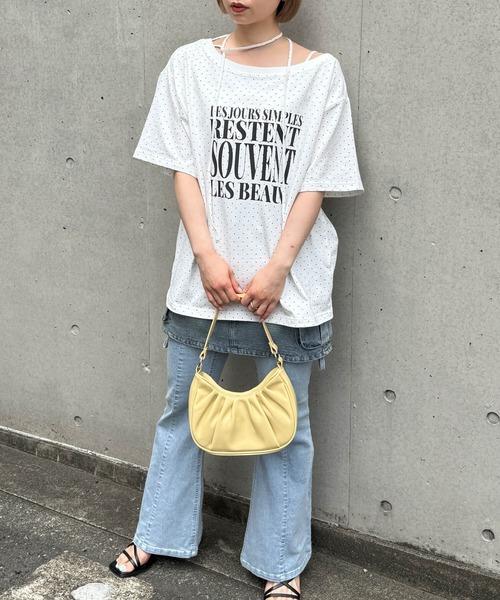 tiptop(ティップトップ)の「チョーカー付きワンショルBIGTシャツ(Tシャツ/カットソー・レディース・ブラック/オフホワイト/チャコールグレー/ホワイト系その他・FREE)」の21枚目の写真