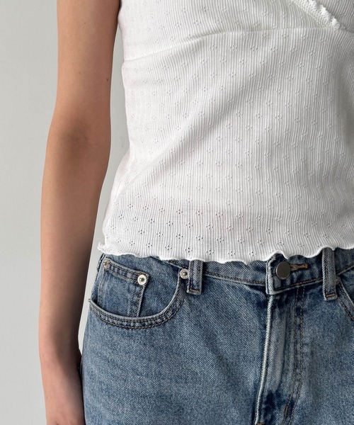 CANAL JEAN(キャナルジーン)の「SLEEK レーストリムカシュクールタンクトップ(タンクトップ・レディース・アイボリー/ブラック・ONE SIZE)」の7枚目の写真