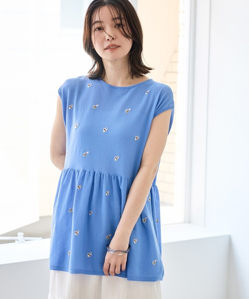 ROPE' PICNIC(ロペピクニック)の「【ちゃんと+かわいい保証】シャーベットニット 刺繍シアーペプラムニット/UVケア・接触冷感(ニット/セーター・レディース・ダークブラウン/ブラック/ブルー系その他4・FREE)」の3枚目の写真