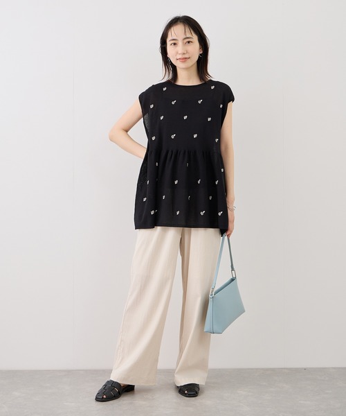 ROPE' PICNIC(ロペピクニック)の「【ちゃんと+かわいい保証】シャーベットニット 刺繍シアーペプラムニット/UVケア・接触冷感(ニット/セーター・レディース・ダークブラウン/ブラック/ブルー系その他4・FREE)」の4枚目の写真