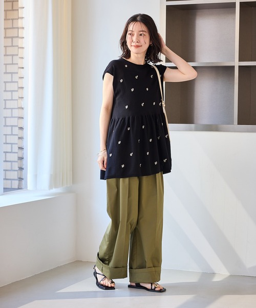 ROPE' PICNIC(ロペピクニック)の「【ちゃんと+かわいい保証】シャーベットニット 刺繍シアーペプラムニット/UVケア・接触冷感(ニット/セーター・レディース・ダークブラウン/ブラック/ブルー系その他4・FREE)」の18枚目の写真