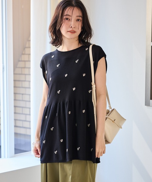 ROPE' PICNIC(ロペピクニック)の「【ちゃんと+かわいい保証】シャーベットニット 刺繍シアーペプラムニット/UVケア・接触冷感(ニット/セーター・レディース・ダークブラウン/ブラック/ブルー系その他4・FREE)」の19枚目の写真