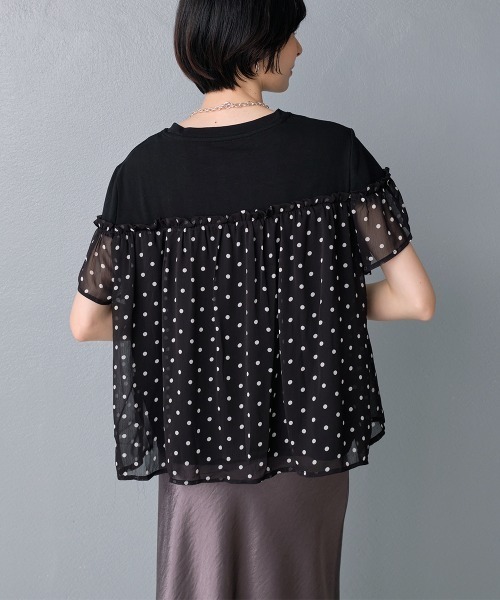 Rejoule（リジュール）の「異素材切り替え シアードットフリルトップス（Tシャツ/カットソー・レディース・ブラック/ホワイト・FREE）」の11枚目の写真