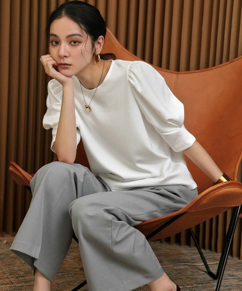 ELFRANK(エルフランク)の「ダンボールタックスリーブ半袖カットソー 洗える(Tシャツ/カットソー・レディース・ブラック/オフホワイト/イエロー・M/L)」の5枚目の写真