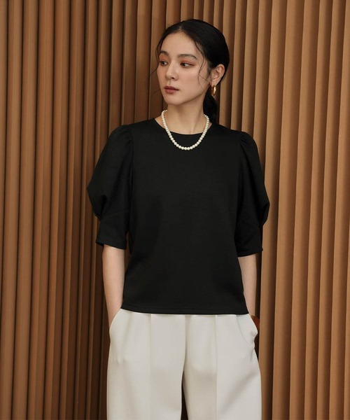 ELFRANK(エルフランク)の「ダンボールタックスリーブ半袖カットソー 洗える(Tシャツ/カットソー・レディース・ブラック/オフホワイト/イエロー・M/L)」の6枚目の写真