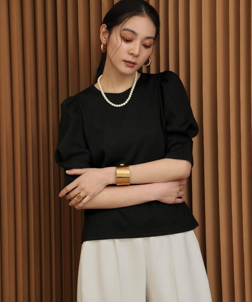 ELFRANK(エルフランク)の「ダンボールタックスリーブ半袖カットソー 洗える(Tシャツ/カットソー・レディース・ブラック/オフホワイト/イエロー・M/L)」の7枚目の写真
