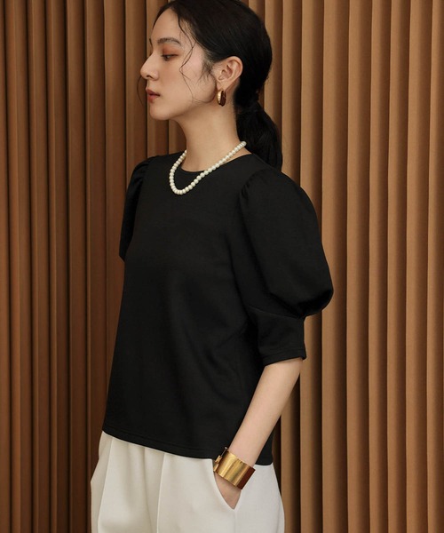 ELFRANK(エルフランク)の「ダンボールタックスリーブ半袖カットソー 洗える(Tシャツ/カットソー・レディース・ブラック/オフホワイト/イエロー・M/L)」の9枚目の写真