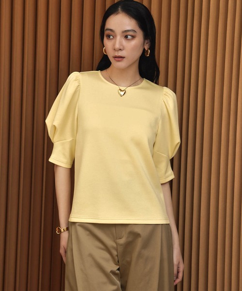 ELFRANK(エルフランク)の「ダンボールタックスリーブ半袖カットソー 洗える(Tシャツ/カットソー・レディース・ブラック/オフホワイト/イエロー・M/L)」の14枚目の写真