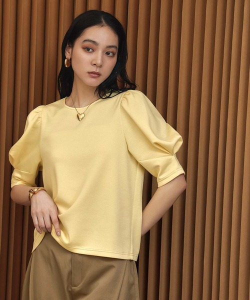 ELFRANK(エルフランク)の「ダンボールタックスリーブ半袖カットソー 洗える(Tシャツ/カットソー・レディース・ブラック/オフホワイト/イエロー・M/L)」の15枚目の写真