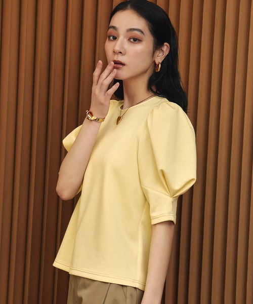 ELFRANK(エルフランク)の「ダンボールタックスリーブ半袖カットソー 洗える(Tシャツ/カットソー・レディース・ブラック/オフホワイト/イエロー・M/L)」の18枚目の写真