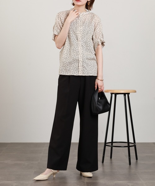 Anna Nicola(アンナニコラ)の「Anna Nicola 麻混ドットプリントタック袖ブラウス 半袖(シャツ/ブラウス・レディース・ブラック/ベージュ・38)」の16枚目の写真