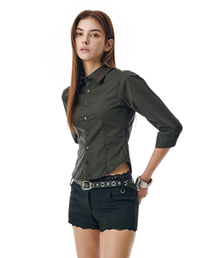 Three-quarter Sleeve Shirt [CHARCOAL]_SEWSH010CHARCOAL