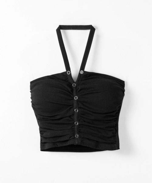 me+em select(ミームセレクト)の「【 2color 】ホルターネックスナップボタンギャザーベアトップ / halter neck snap button gathered bare top(チューブトップ・レディース・ホワイト/ブラック・FREE)」の22枚目の写真