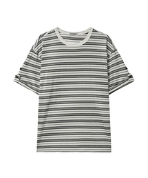 ロールアップボタンストライプTシャツ : 2カラー