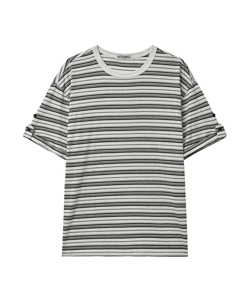 INTEMPOMOOD(インテンポムード)の「ロールアップボタンストライプTシャツ : 2カラー(Tシャツ/カットソー・メンズ・ホワイト/カーキ・MEDIUM/LARGE)」の2枚目の写真
