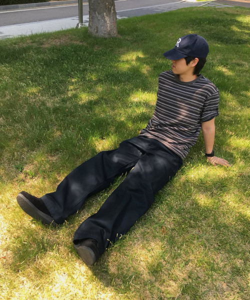 INTEMPOMOOD(インテンポムード)の「ロールアップボタンストライプTシャツ : 2カラー(Tシャツ/カットソー・メンズ・ホワイト/カーキ・MEDIUM/LARGE)」の13枚目の写真