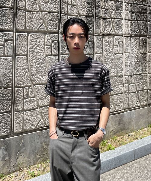 INTEMPOMOOD(インテンポムード)の「ロールアップボタンストライプTシャツ : 2カラー(Tシャツ/カットソー・メンズ・ホワイト/カーキ・MEDIUM/LARGE)」の6枚目の写真