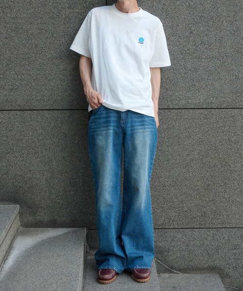 Perushu（ペルーシュ）の「ONE-POINT EMBROIDERY SLUB T SHIRT／ワンポイント刺繍ロゴスラブTシャツ（Tシャツ/カットソー・メンズ・ブラック/グレー/オフホワイト・MEDIUM/LARGE）」の6枚目の写真