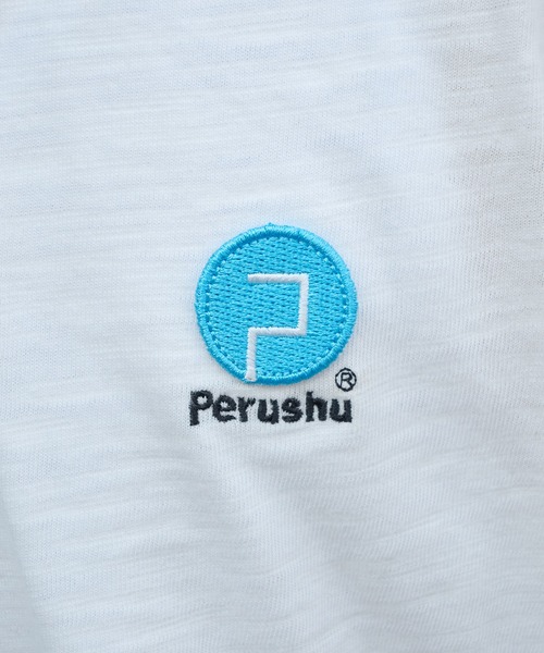 Perushu（ペルーシュ）の「ONE-POINT EMBROIDERY SLUB T SHIRT／ワンポイント刺繍ロゴスラブTシャツ（Tシャツ/カットソー・メンズ・ブラック/グレー/オフホワイト・MEDIUM/LARGE）」の12枚目の写真