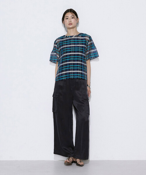 K.T KIYOKO TAKASE(キヨコタカセ)の「【セットアップ対応】シルクシアーチェック Tブラウス(シャツ/ブラウス・レディース・ブラウン系その他/ブルー系その他・9号)」の3枚目の写真