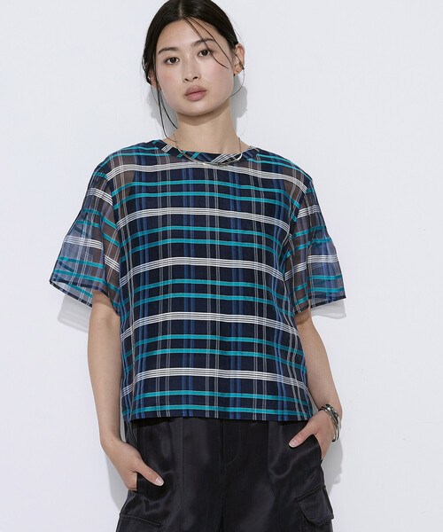 K.T KIYOKO TAKASE(キヨコタカセ)の「【セットアップ対応】シルクシアーチェック Tブラウス(シャツ/ブラウス・レディース・ブラウン系その他/ブルー系その他・9号)」の5枚目の写真