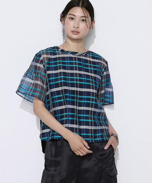 K.T KIYOKO TAKASE(キヨコタカセ)の「【セットアップ対応】シルクシアーチェック Tブラウス(シャツ/ブラウス・レディース・ブラウン系その他/ブルー系その他・9号)」の6枚目の写真