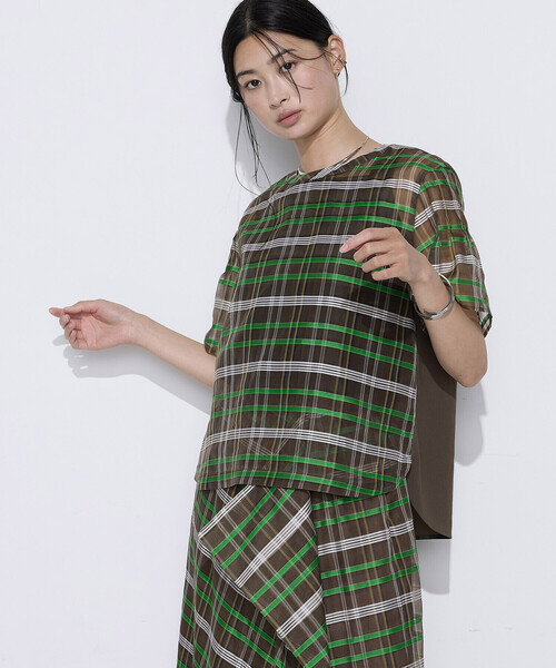 K.T KIYOKO TAKASE(キヨコタカセ)の「【セットアップ対応】シルクシアーチェック Tブラウス(シャツ/ブラウス・レディース・ブラウン系その他/ブルー系その他・9号)」の9枚目の写真