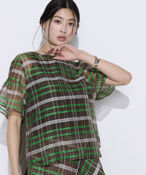 K.T KIYOKO TAKASE(キヨコタカセ)の「【セットアップ対応】シルクシアーチェック Tブラウス(シャツ/ブラウス・レディース・ブラウン系その他/ブルー系その他・9号)」の10枚目の写真