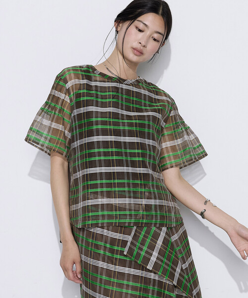 K.T KIYOKO TAKASE(キヨコタカセ)の「【セットアップ対応】シルクシアーチェック Tブラウス(シャツ/ブラウス・レディース・ブラウン系その他/ブルー系その他・9号)」の11枚目の写真