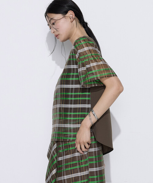 K.T KIYOKO TAKASE(キヨコタカセ)の「【セットアップ対応】シルクシアーチェック Tブラウス(シャツ/ブラウス・レディース・ブラウン系その他/ブルー系その他・9号)」の12枚目の写真