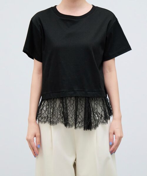 COHINA(コヒナ)の「【接触冷感】イレヘムレースドッキングカットソー 【低身長・小柄女性】(Tシャツ/カットソー・レディース・オフホワイト/ブラック・ONE SIZE)」の14枚目の写真