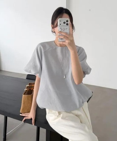 semplice(センプリチェ)の「Tシャツ【韓国ファッション】(Tシャツ/カットソー・レディース・グレー/ベージュ・F)」の9枚目の写真