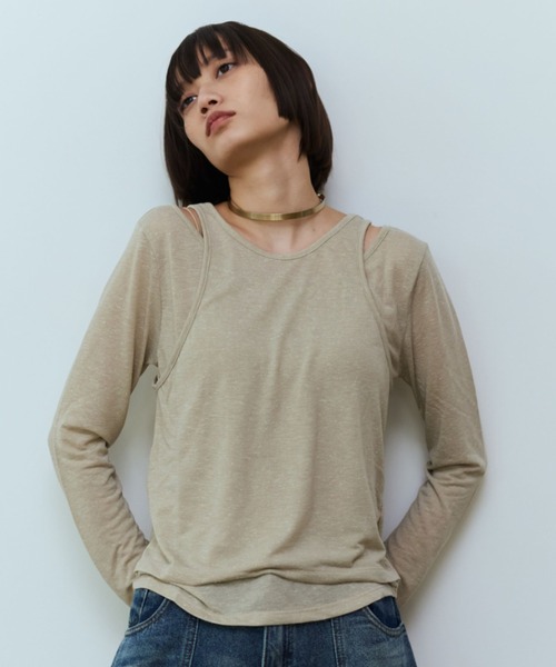 flaeu（フラユ）の「Slub Layered Pullover（Tシャツ/カットソー・レディース・ベージュ/チャコールグレー・FREE）」の12枚目の写真