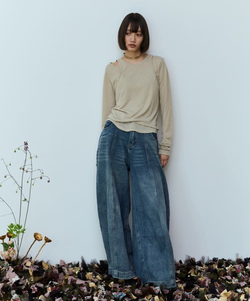 flaeu（フラユ）の「Slub Layered Pullover（Tシャツ/カットソー・レディース・ベージュ/チャコールグレー・FREE）」の14枚目の写真