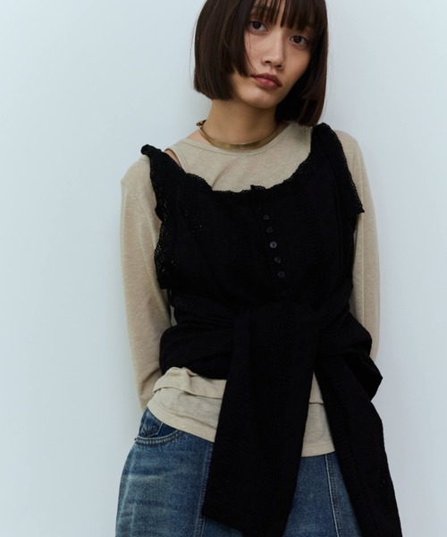 flaeu(フラユ)の「Slub Layered Pullover(Tシャツ/カットソー・レディース・ベージュ/チャコールグレー・FREE)」の16枚目の写真