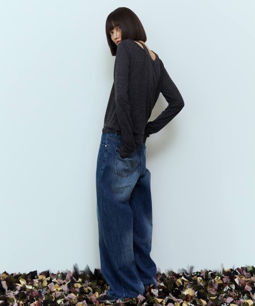 flaeu（フラユ）の「Slub Layered Pullover（Tシャツ/カットソー・レディース・ベージュ/チャコールグレー・FREE）」の5枚目の写真