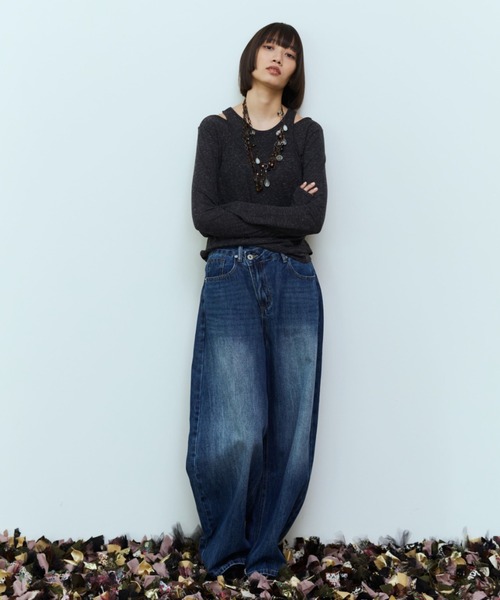 flaeu（フラユ）の「Slub Layered Pullover（Tシャツ/カットソー・レディース・ベージュ/チャコールグレー・FREE）」の6枚目の写真