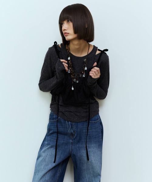 flaeu(フラユ)の「Slub Layered Pullover(Tシャツ/カットソー・レディース・ベージュ/チャコールグレー・FREE)」の8枚目の写真