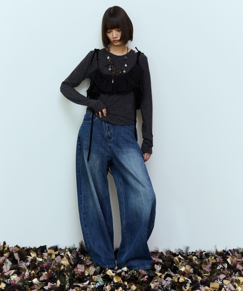 flaeu（フラユ）の「Slub Layered Pullover（Tシャツ/カットソー・レディース・ベージュ/チャコールグレー・FREE）」の9枚目の写真