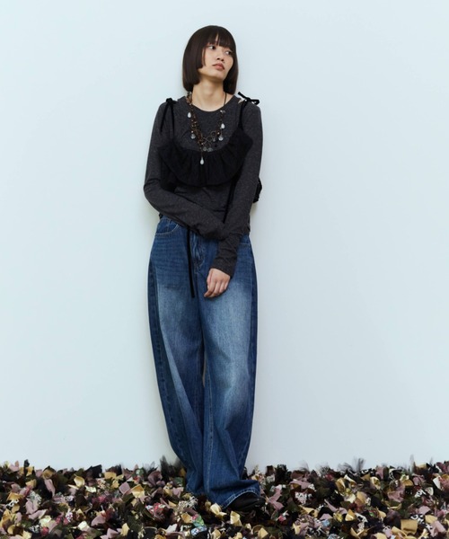 flaeu（フラユ）の「Slub Layered Pullover（Tシャツ/カットソー・レディース・ベージュ/チャコールグレー・FREE）」の10枚目の写真