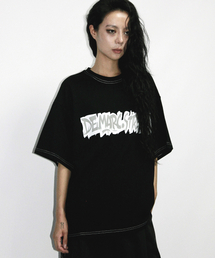 text graffiti boxy short sleeve tee - Black