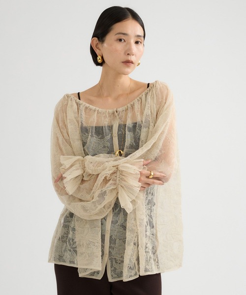 Chaos(カオス)の「Chaos(カオス)/ ヴェールレースニットプルオーバー(Tシャツ/カットソー・レディース・ブラック/サンドベージュ・FREE)」の2枚目の写真