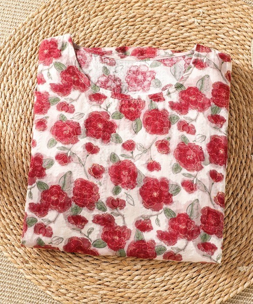 LUCPY(ラクピー)の「ローズフラワープリントノースリーブワンピース(ワンピース・レディース・レッド・X-LARGE/LARGE/MEDIUM/XX-LARGE)」の4枚目の写真