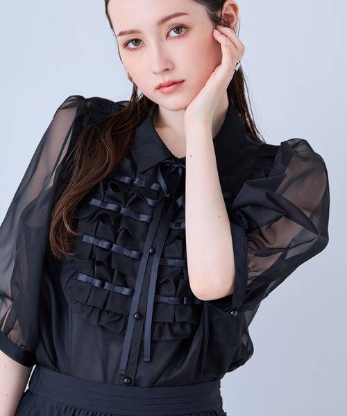 Audie a Muses（オーディアミューズ）の「リボン付きブラウス（シャツ/ブラウス・レディース・ブラック/オフホワイト・38/42）」の10枚目の写真