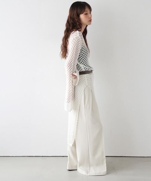 CURA CLOSET(キュラ クローゼット)の「透かし編みロングニットワンピース/体型カバー/アレンジ自在(ワンピース・レディース・ホワイト/ライム/ブラック/ブラウン・フリー)」の21枚目の写真