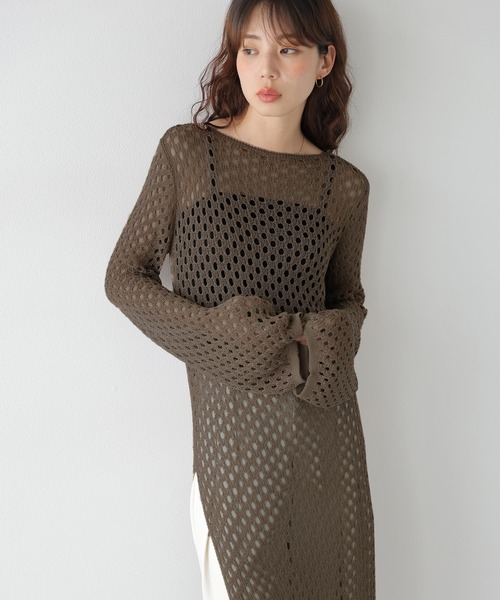 CURA CLOSET(キュラ クローゼット)の「透かし編みロングニットワンピース/体型カバー/アレンジ自在(ワンピース・レディース・ホワイト/ライム/ブラック/ブラウン・フリー)」の16枚目の写真