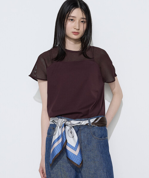 COMME CA(コムサ)の「シャンブレーガラミ プルオーバー(Tシャツ/カットソー・レディース・ホワイト/トップグレー/ボルドー・9号)」の3枚目の写真
