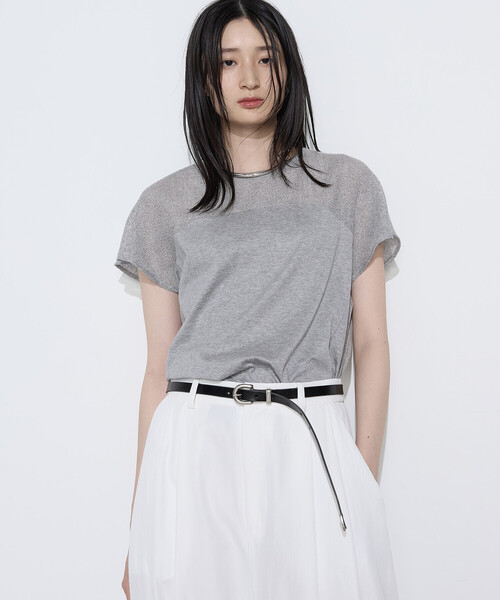 COMME CA(コムサ)の「シャンブレーガラミ プルオーバー(Tシャツ/カットソー・レディース・ホワイト/トップグレー/ボルドー・9号)」の2枚目の写真